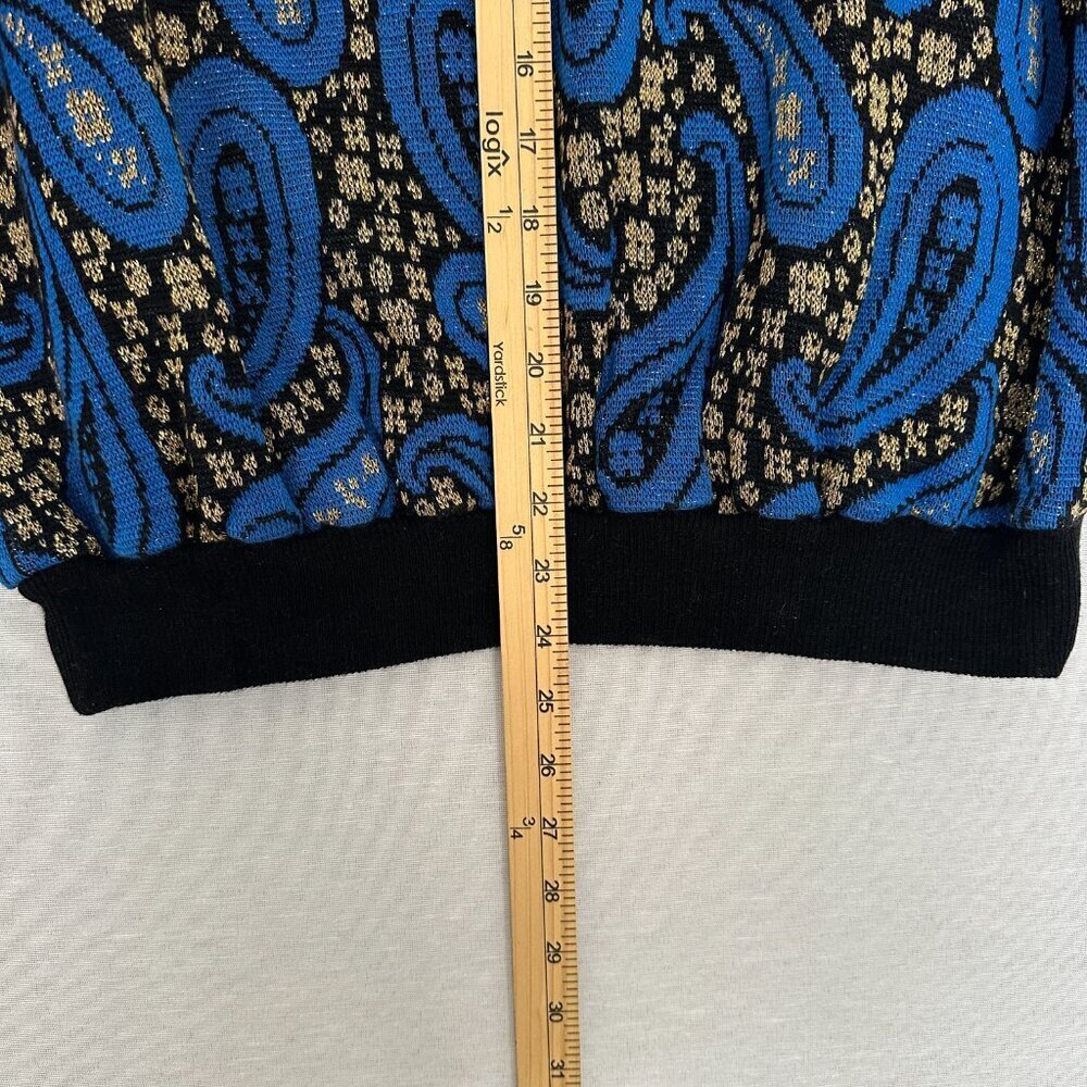 TOP NOTCH WOMEN'S VINTAGE PULLOVER SWEATER BLUE, BLACK & GOLD PAISLEY DESIGN XL - Picture 7 of 8